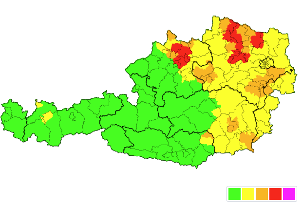 Die Unwetter-Warnkarte der Österreichischen Unwetterzentrale (uwz.at).