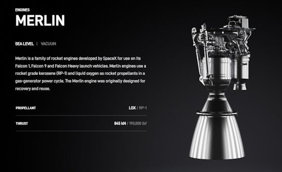 Bei Falcon-9-Raketen wird der sogenannte Merlin-Antrieb verwendet. Dafür wird flüssiger Sauerstoff sowie Kerosin verwendet.