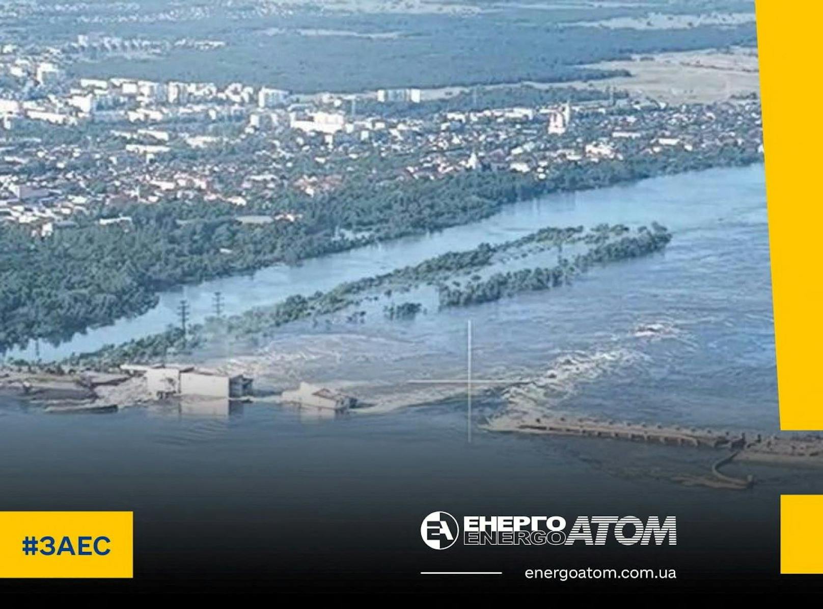 Das Ausmaß der Zerstörung des Kachowka-Staudamms in der Nacht zum 6. Juni 2023.