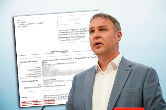 Der Exekutionsantrag gegen Andreas Babler. Er hatte 285,48 Euro an Gemeindeabgaben nicht bezahlt.