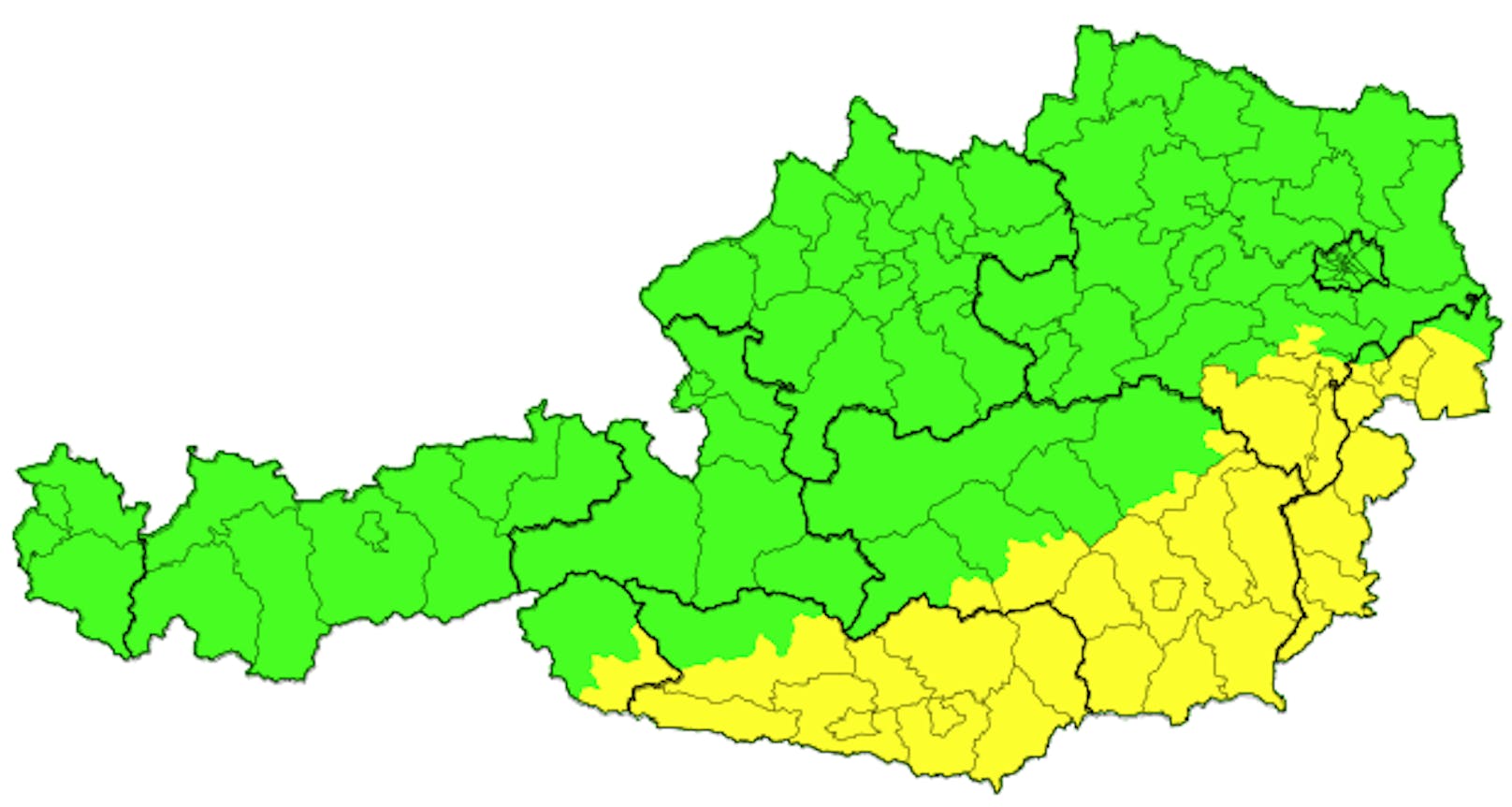 Die Unwetter-Warnkarte zeigt, wo es am Sonntag noch ungemütlich werden könnte,