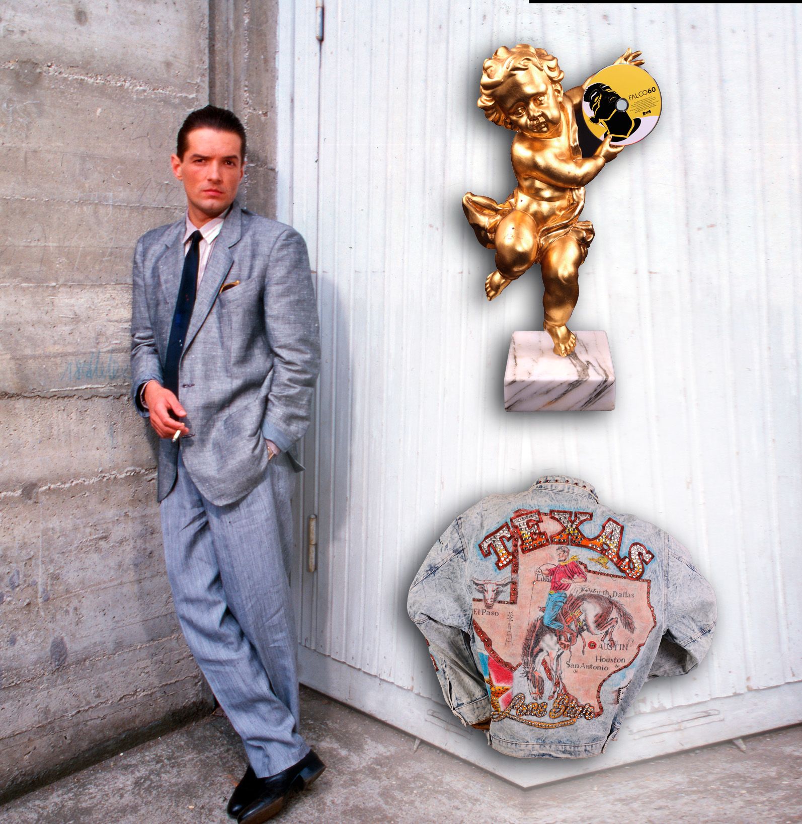 Am 28. Juni werden persönliche Stücke von Falco versteigert, darunter ein Award (o.) und eine Jeansjacke (u.).