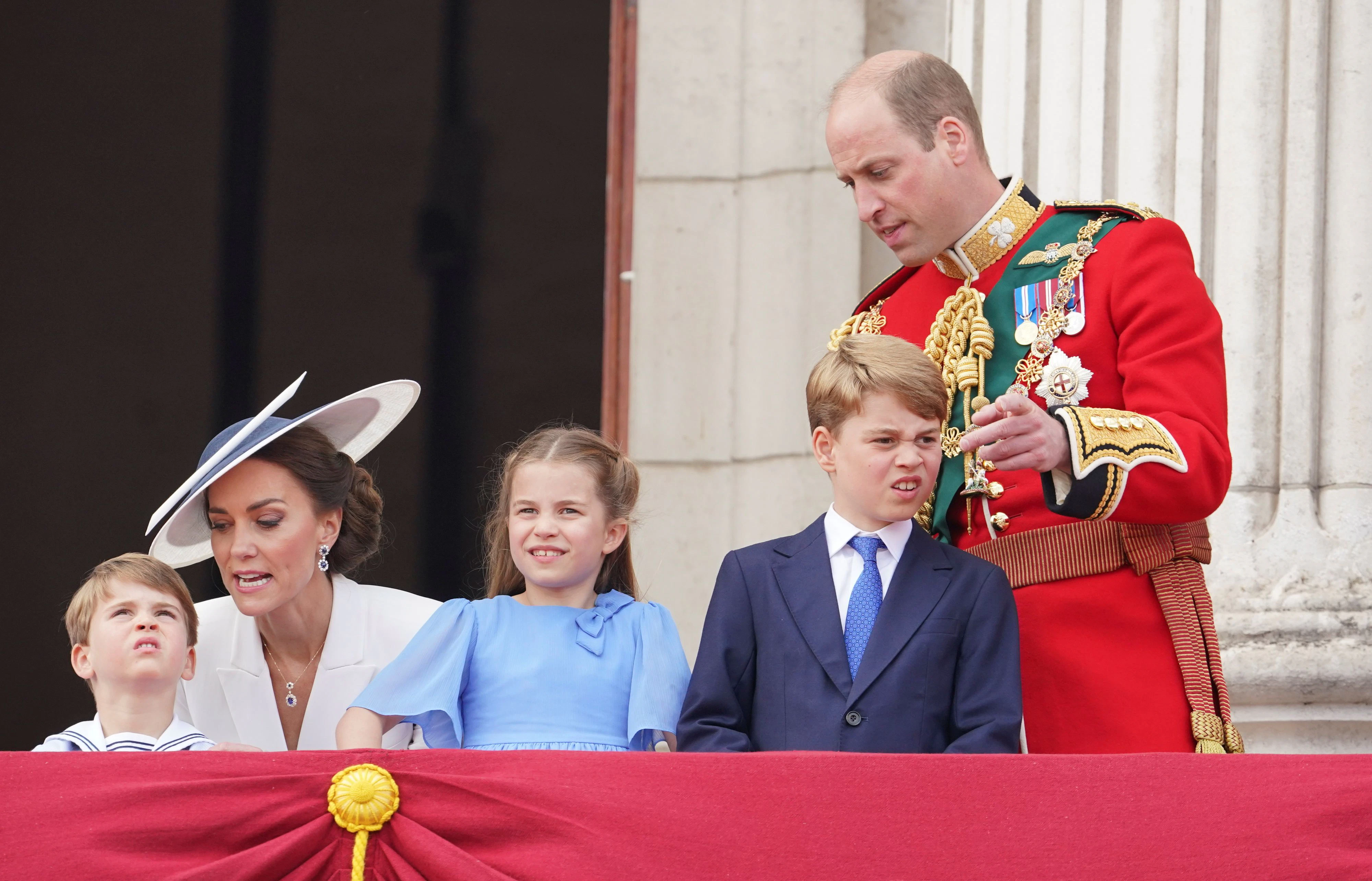 Britain's Prince William and Catherine, Duchess of Cambridge, along with Princess Charlotte, Prince George and Prince Louis appear on the balcony of Buckingham Palace as part of Trooping the Colour parade during the Queen's Platinum Jubilee celebrations in London, Britain, June 2, 2022. Jonathan Brady/Pool via REUTERS