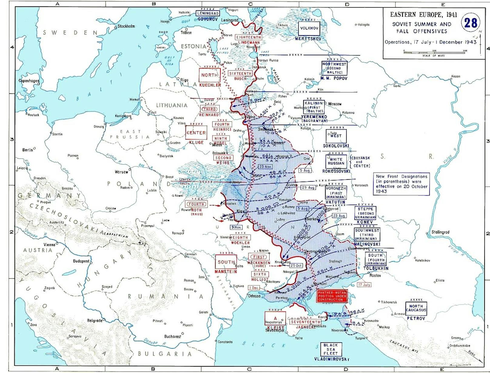 Die Ostfront vom 17. Juli bis 1. Dezember 1943 während der Schlacht am Dnipro.