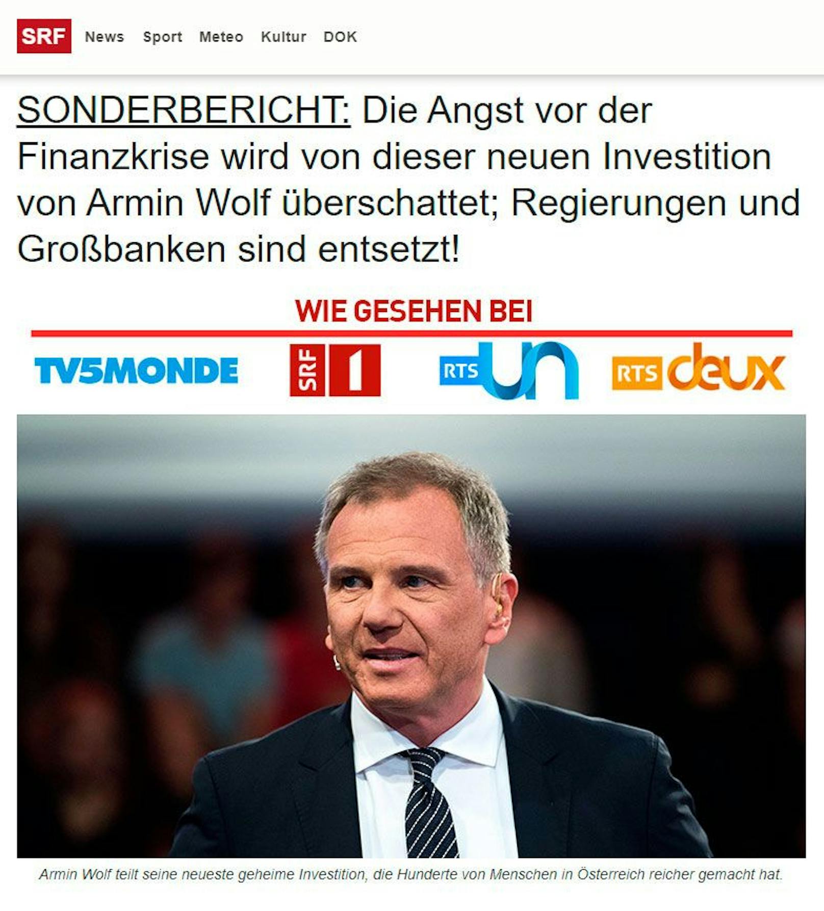 Betrügerische Seiten wie diese lassen ORF-Star Armin Wolf völlig ausrasten. Kriminelle nutzen seinen guten Namen und seine Bekanntheit...