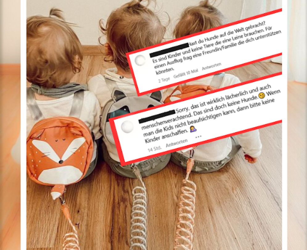 Die Kommentare unter dem Foto sind geflutet von Unverständnis, viele vergleichen die drei Kinder mit Hunden.