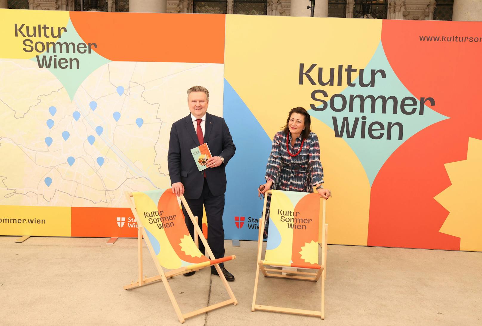 Bürgermeister Michael Ludwig (SPÖ)und Kulturstadträtin Veronica Kaup-Hasler (SPÖ) präsentierten das Programm des Wiener Kultursommers 2023.