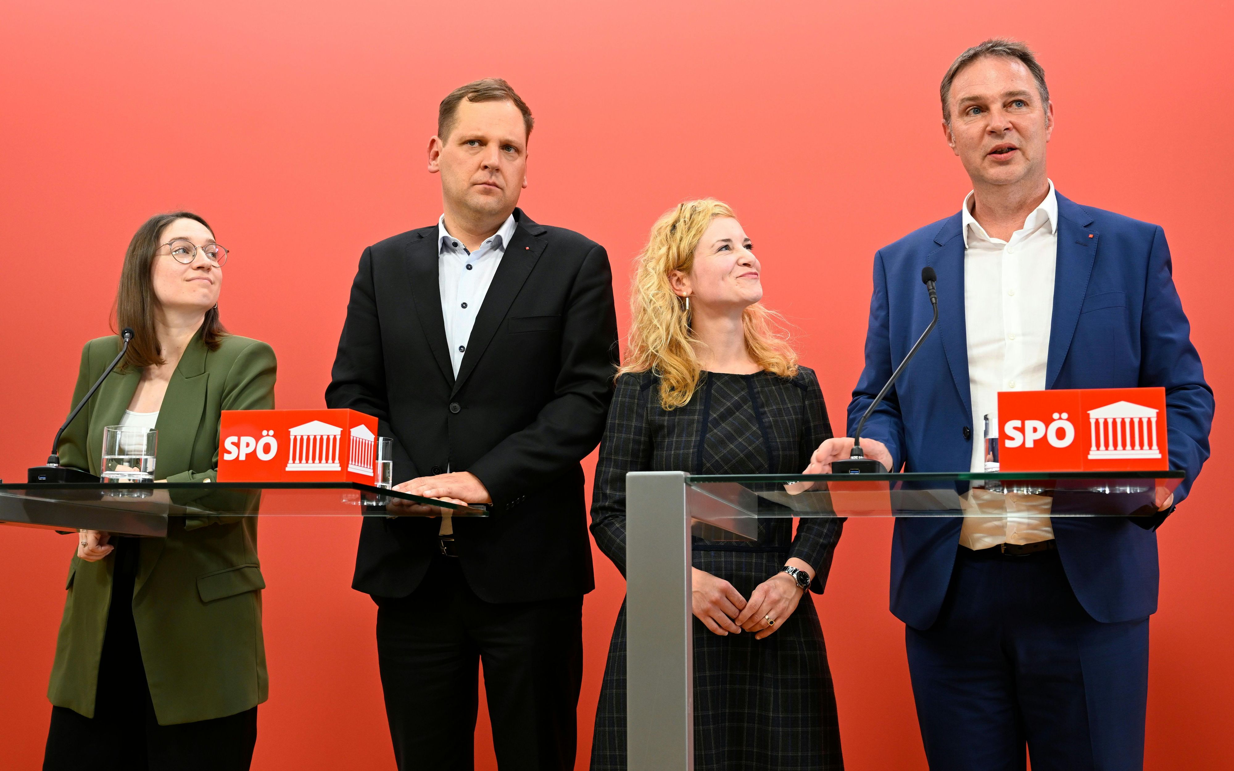 Die neuen Roten: Julia Herr, Philip Kucher, Eva Maria Holzleitner und SPÖ-Vorsitzender Andreas Babler.