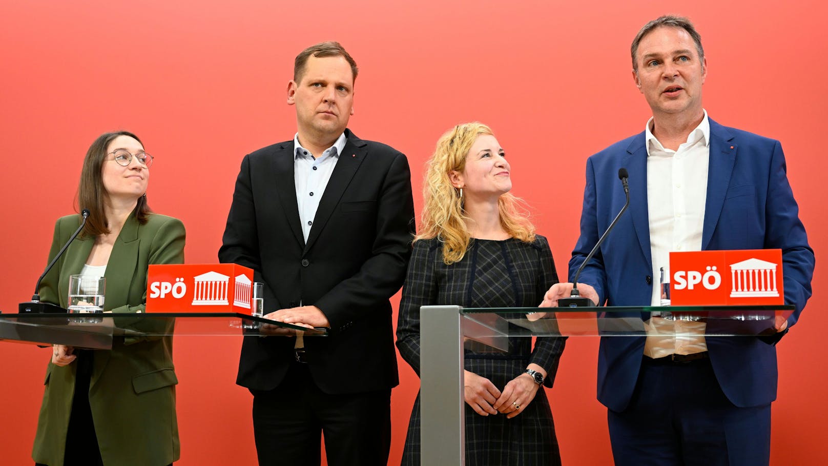 Die neuen Roten: Julia Herr, Philip Kucher, Eva Maria Holzleitner und SPÖ-Vorsitzender Andreas Babler.