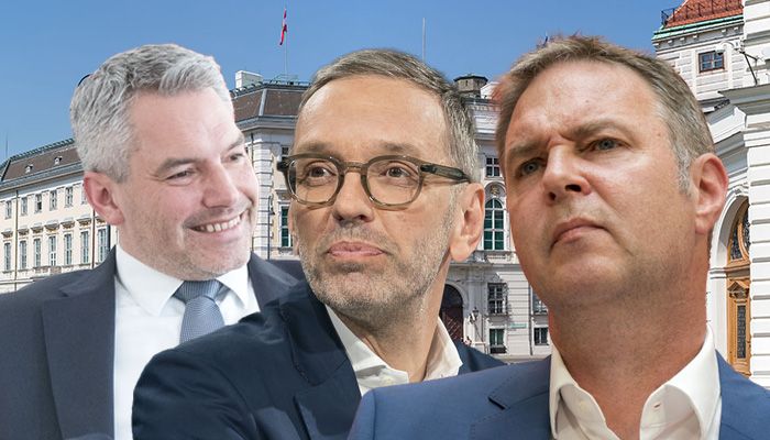 Wollen ins Kanzleramt: Karl Nehammer (VP), Herbert Kickl (FP), Andreas Babler (SP)
