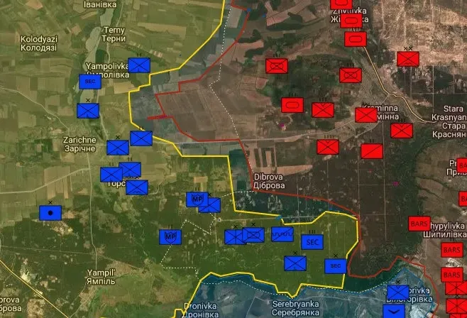 Kreminna, hier mittig rechts, liegt unmittelbar an der Front im Osten der Ukraine. In dem Gebiet läuft seit mehreren Tagen eine ukrainische Gegenoffensive, die schon mehrere Dörfer befreien konnte.