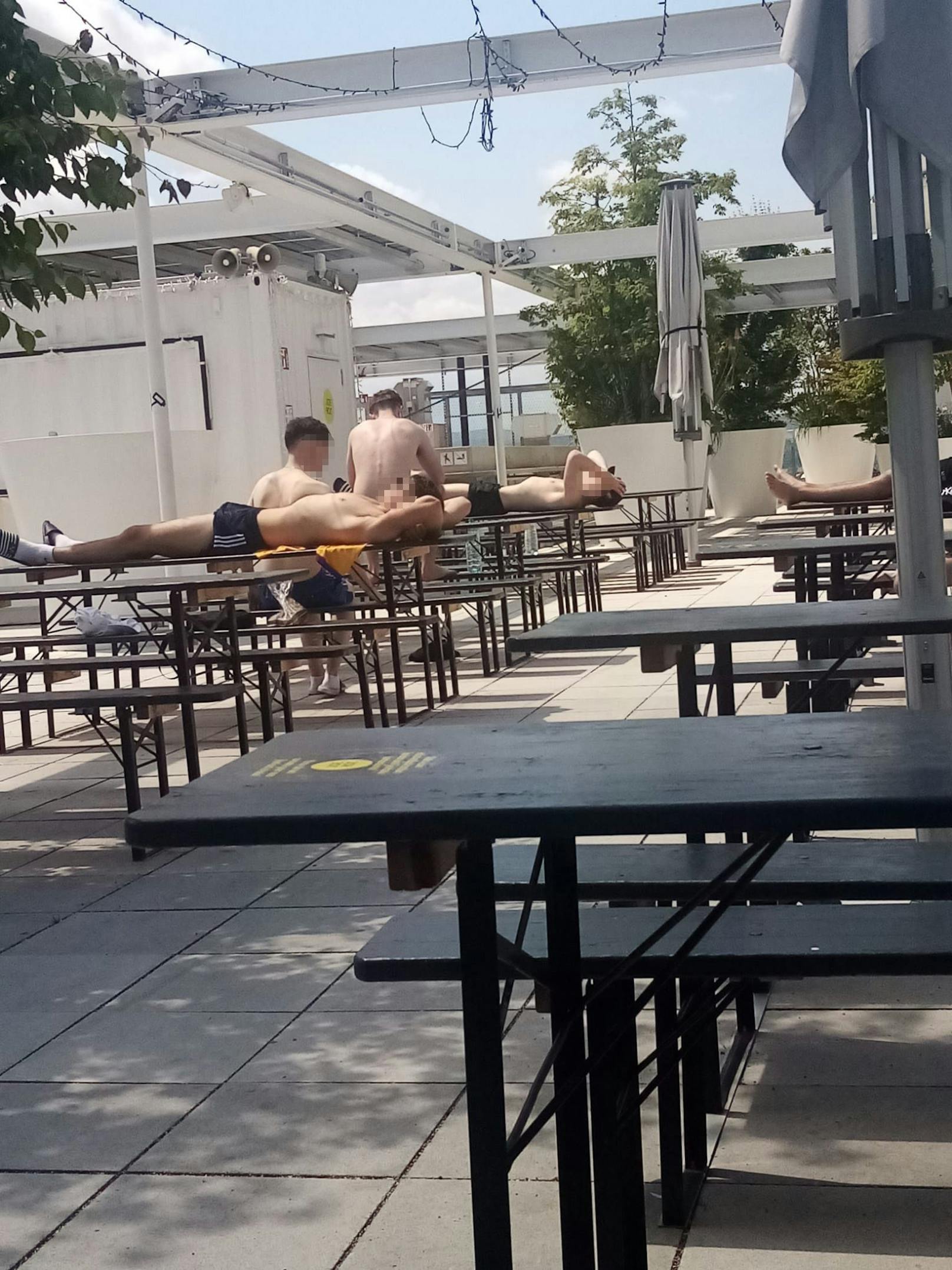 Oben ohne! Wiener baden auf Ikea-Dach in der Sonne