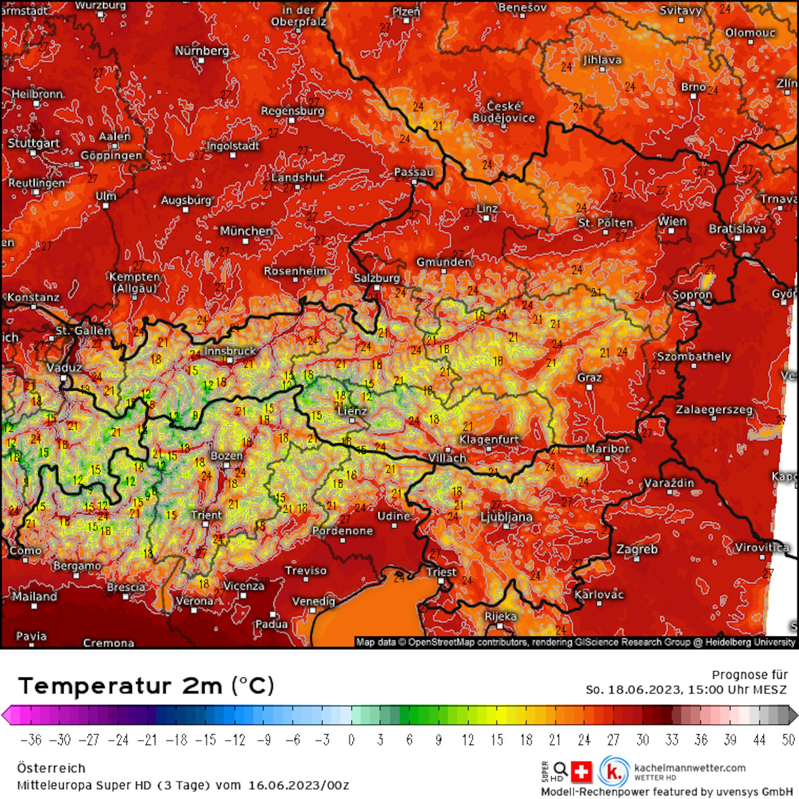 Am Sonntag wird Westösterreich von heißer Mittelmeerluft geflutet und im Rhein-, und Inntal sind dann an vielen Orten um oder über 30 Grad zu erwarten.