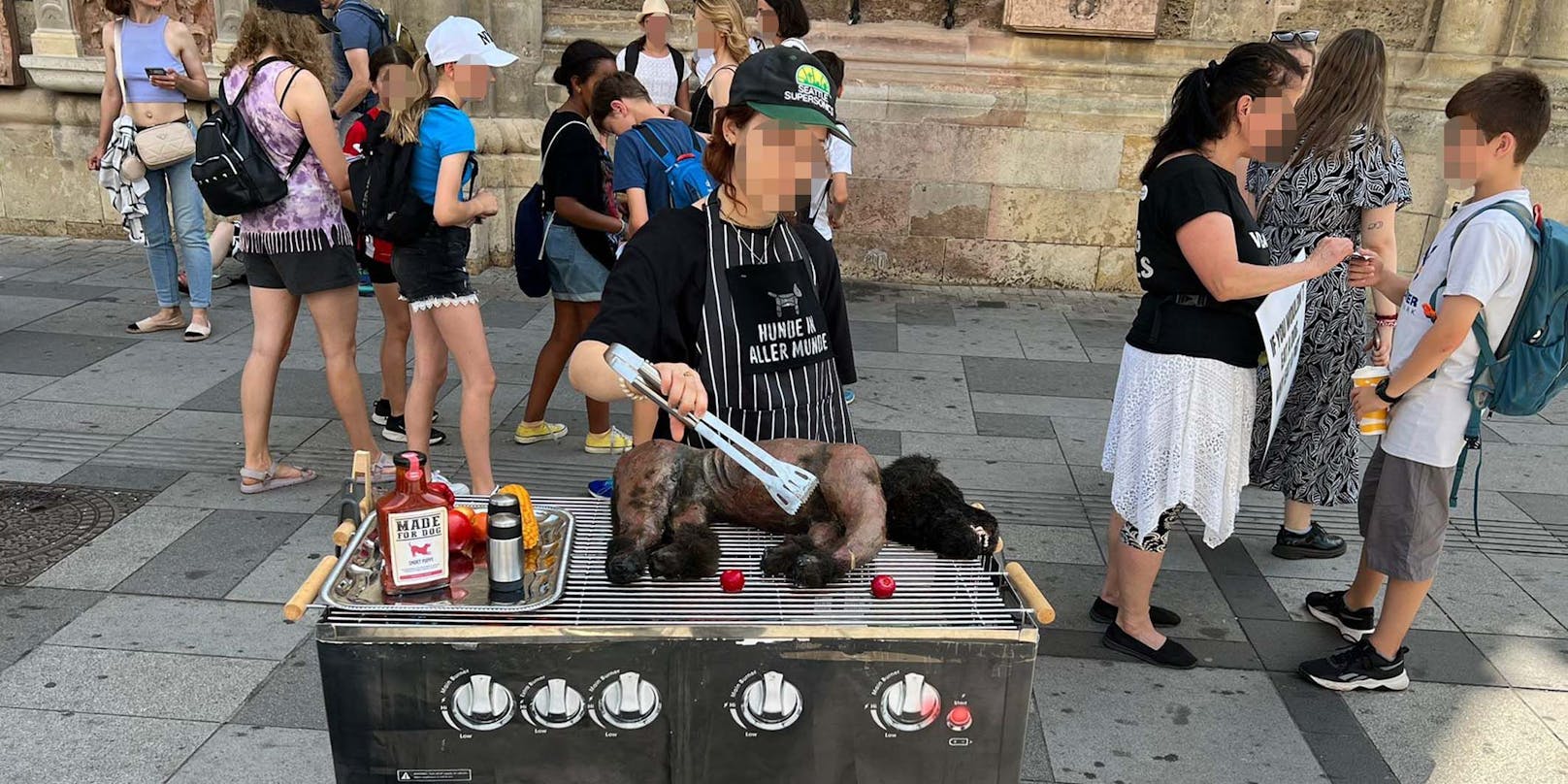 Eine Veganerin grillte am Mittwoch einen "Hund" mitten auf der Straße.