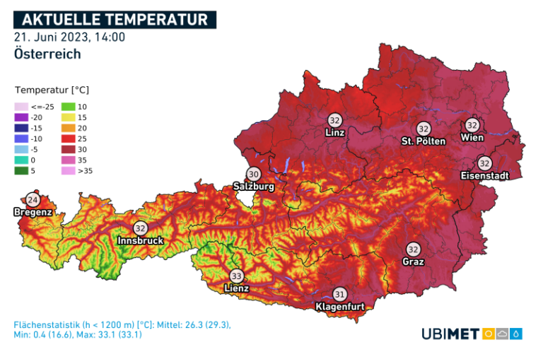 Die Temperaturen um 14 Uhr.