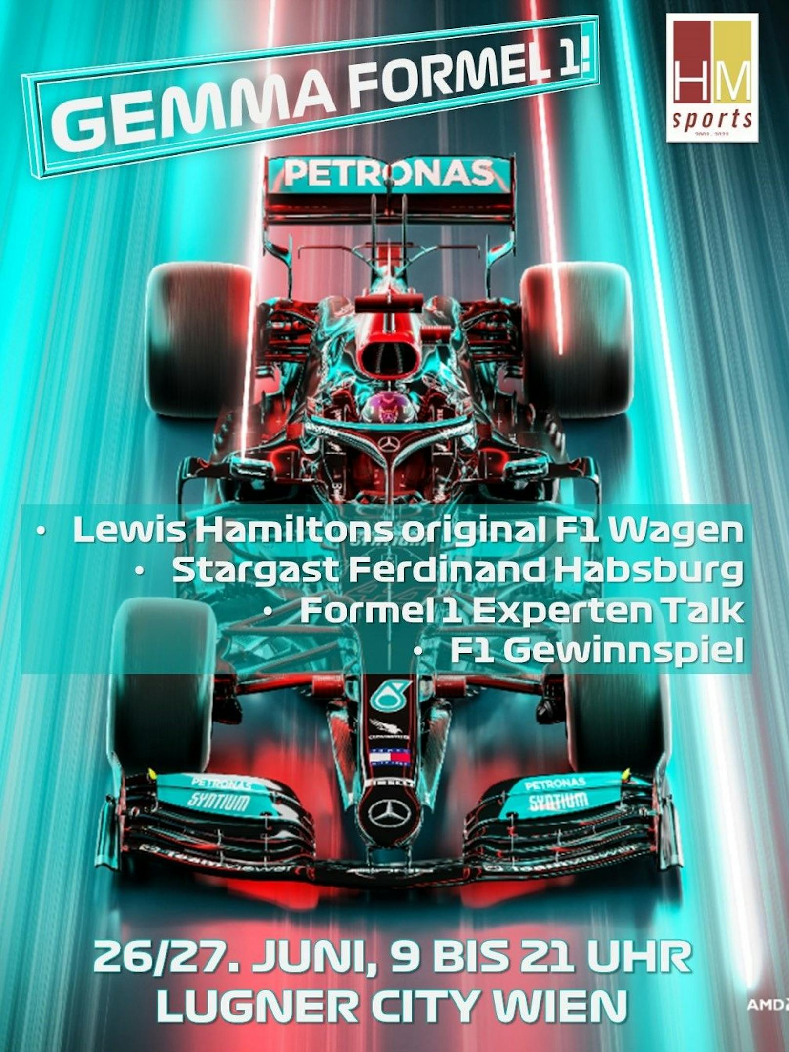 Der Bolide von Lewis Hamilton wird in der Lugner City ausgestellt. 