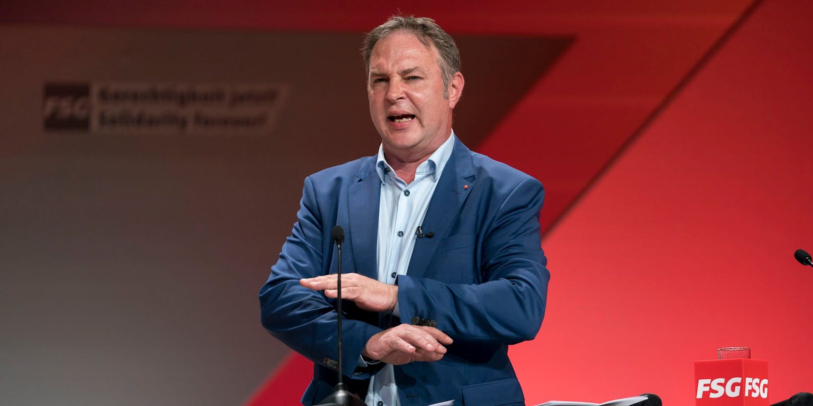 Der SPÖ-Parteichef während der Bundesfraktionskonferenz der Fraktion Sozialdemokratischer Gewerkschafter (FSG) am 20. Juni.