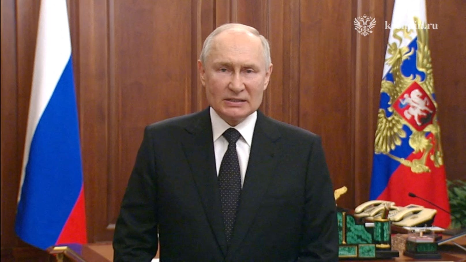 Der russische Präsident Wladimir Putin im Rahmen seiner TV-Ansprache am 24. Juni 2023. Er kündigte die "Neutralisierung" der "Verräter" an. Ganz so kam es aber bekanntlich dann doch nicht.&nbsp;
