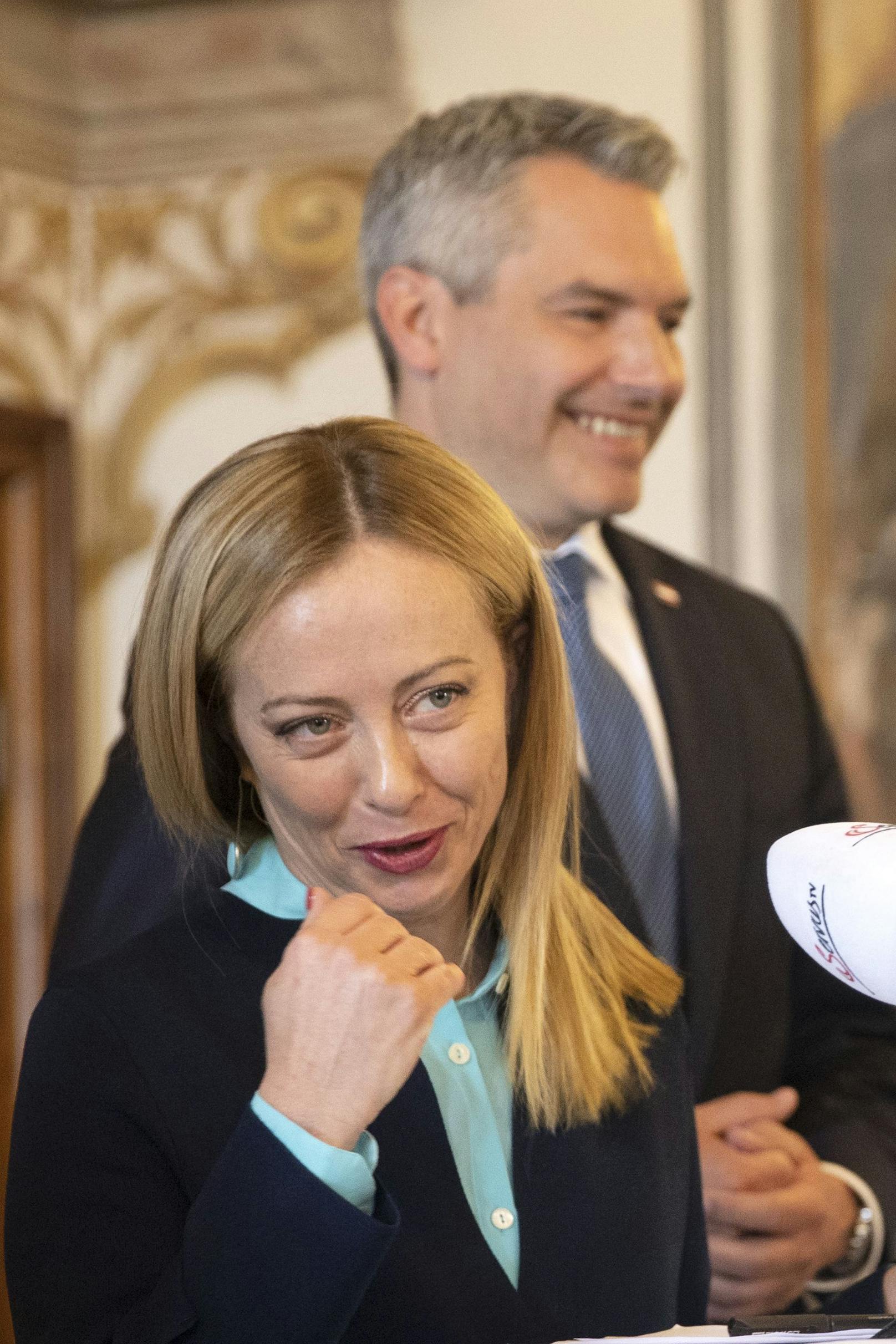 Bundeskanzler <strong>Karl Nehammer</strong> (ÖVP) und die italienische Ministerpräsidentin <strong>Giorgia Meloni</strong>&nbsp;am Samstag, 24. Juni 2023.