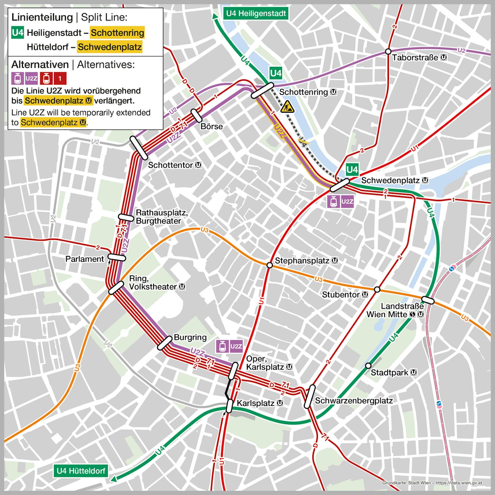 Die U4 ist von 1. bis 30. Juli geteilt unterwegs.