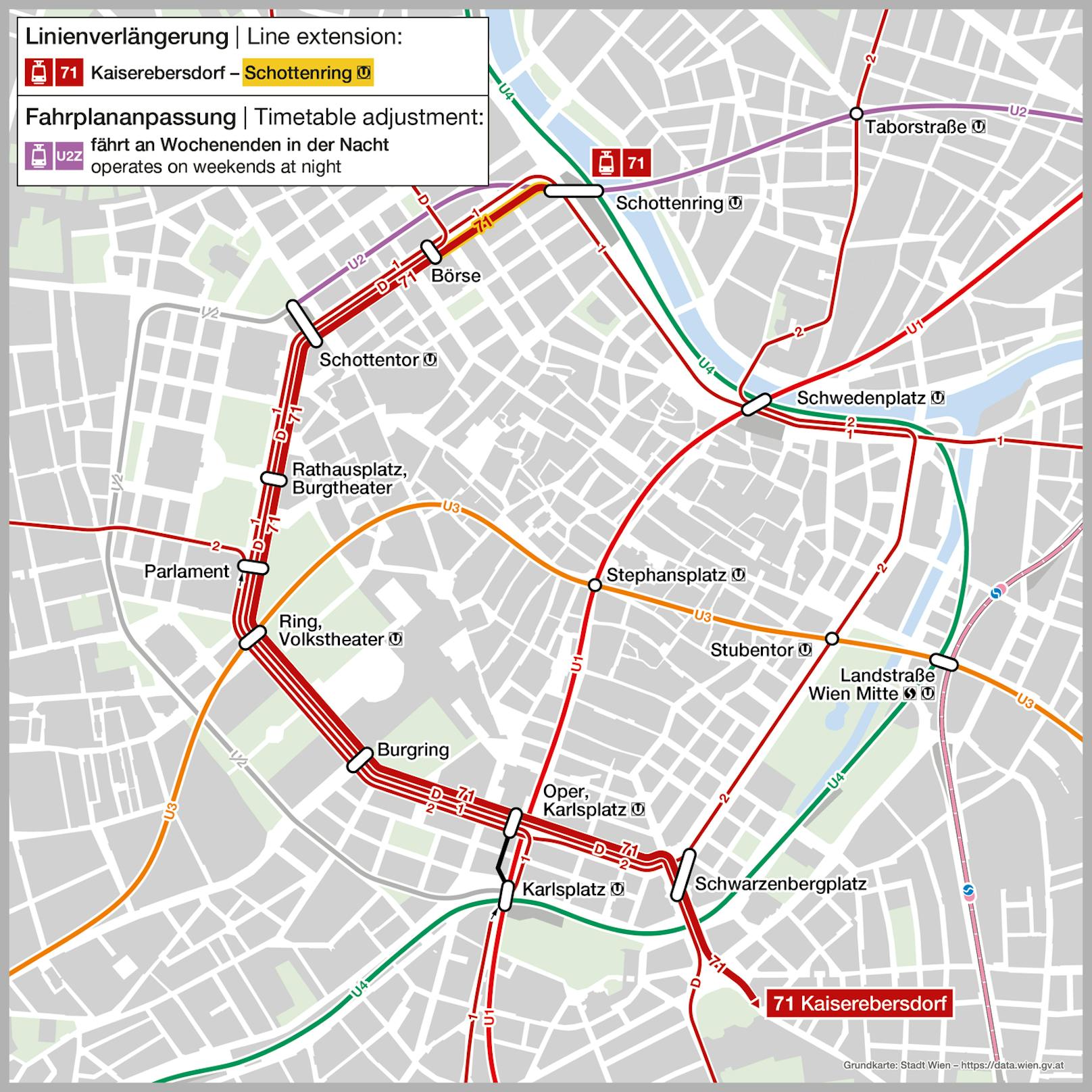 Die Linie 71 wird bis zum Schottenring verlängert.&nbsp;