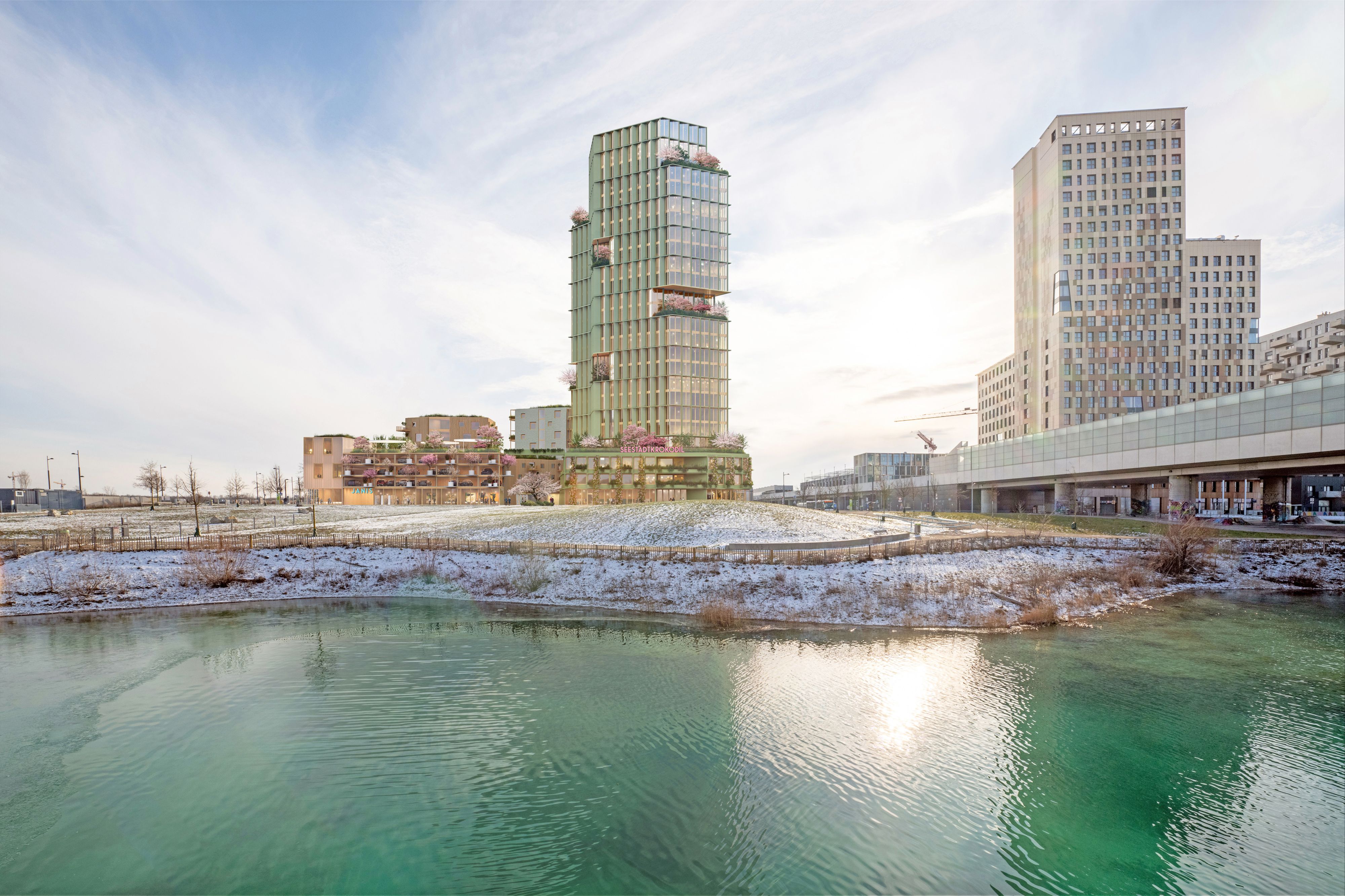 So soll das geplante Hochhaus mit dem Namen "Seestadtkrokodil" künftig aussehen.