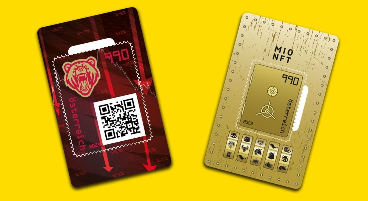 Die neueste Ausgabe der Crypto stamp erscheint dieses Mal mit einer neuen Erweiterung: dem brüllenden Bären und dem goldenen Safe.  