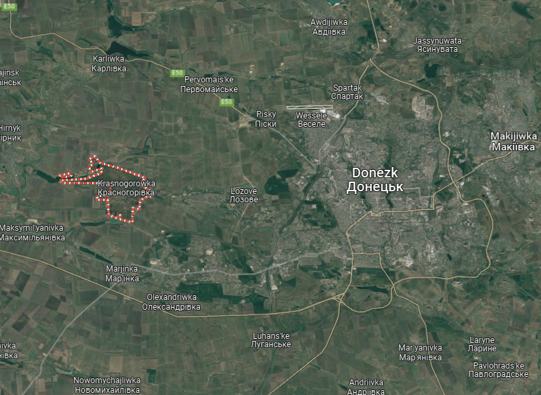 Mitglieder der ukrainischen Luftstreitkräfte sollen kleine Vorstöße im Osten des Dorfes Krasnohoriwka nahe der Stadt Donezk gemacht haben.