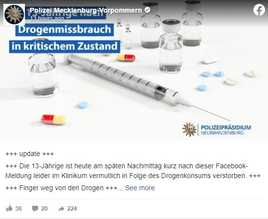 Die Polizei warnt eindringlich vor Drogen!