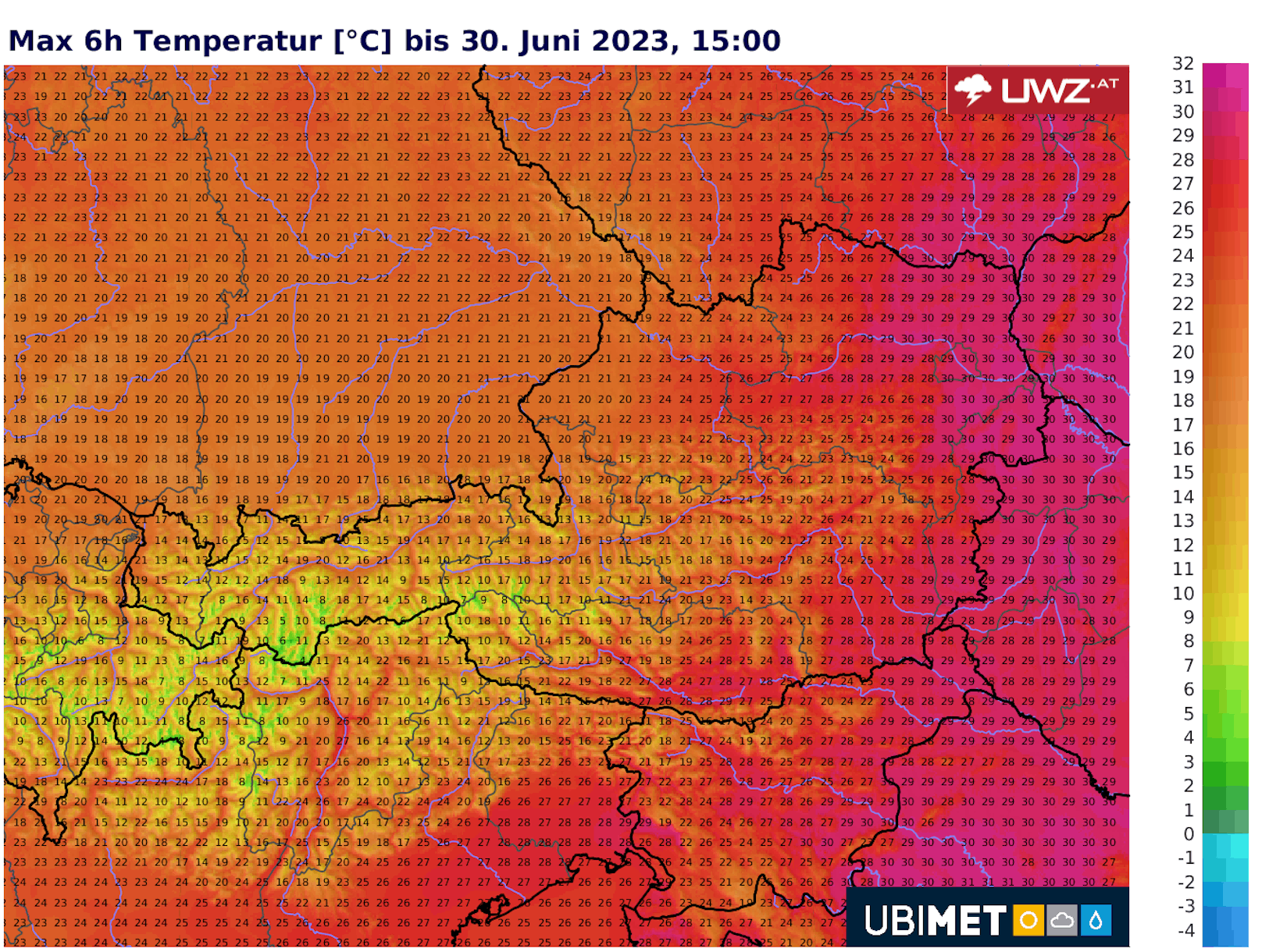 <strong>Im Osten verbreitet 30 Grad</strong>: Die erwarteten Temperaturen am Freitag.