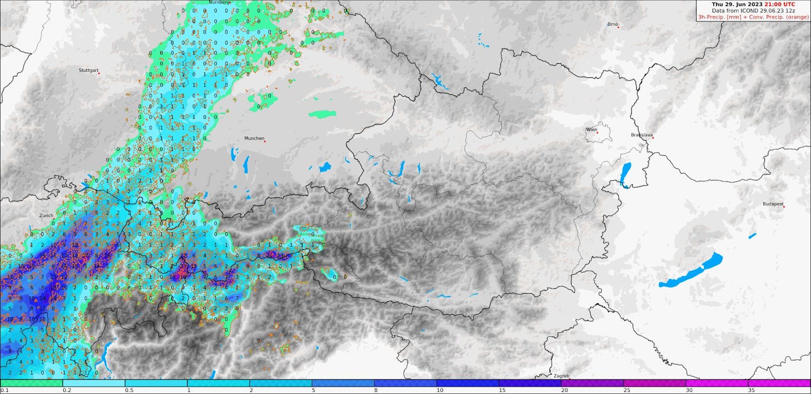 Die aktuelle Niederschlags-Prognose des ICON-D2-Modells für Freitag im 3-Stunden-Intervall zum Durchklicken.