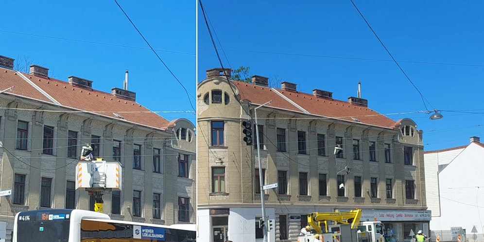 Ein LKW dürfte in der Breitenfurter Straße eine Oberleitung beschädigt haben.