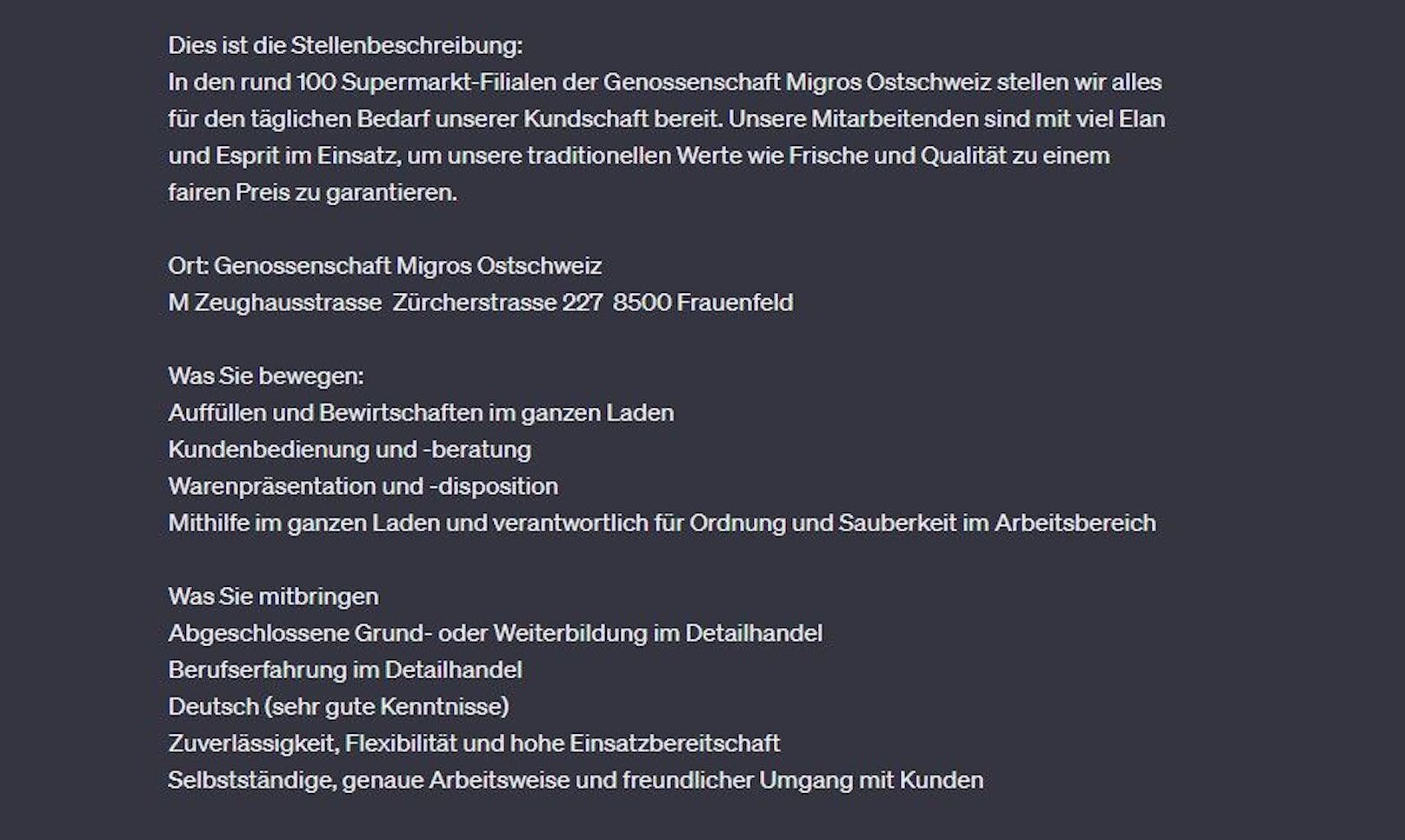 … danach reinkopierte Daten aus dem Lebenslauf und die komplette Stellenbeschreibung. 