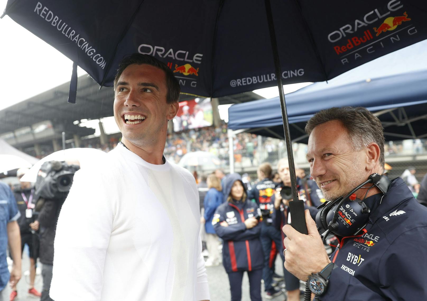 Red-Bull-Erbe Mark Mateschitz und Teamchef Christian Horner.