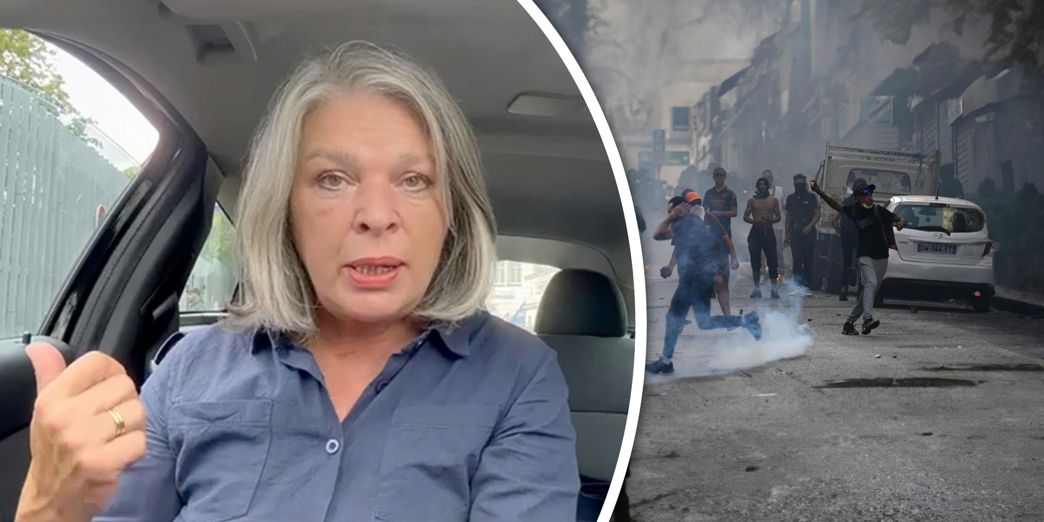Karin Kraml (61) bei ihrer Reportage in Paris: Vermummte entrissen ihrem Kollegen die TV-Kamera. 