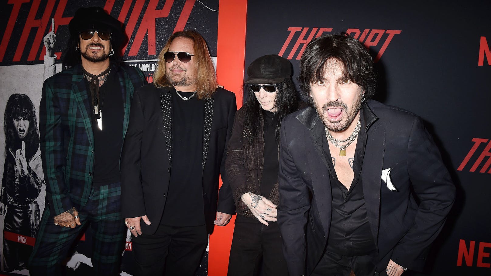 <strong>Mötley Crüe</strong> bei der Hollywood-Premiere ihres Netflix-Biopics "The Dirt": Nikki Sixx, Vince Neil, Mick Mars and Tommy Lee (v.l.n.r.)&nbsp;