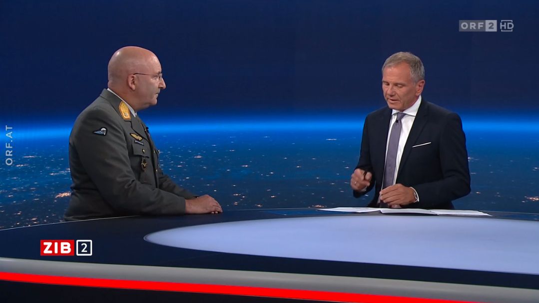Gerfried Promberger, der Kommandant der Luftstreitkräfte Österreichs, bei Armin Wolf in der ZIB2 am 3. Juli 2023.