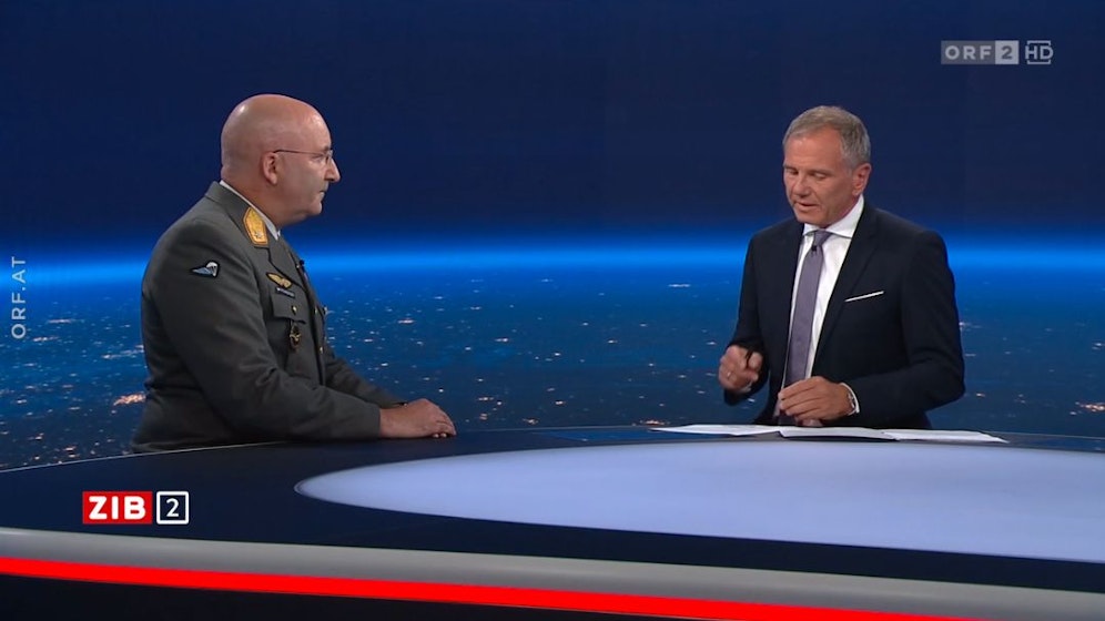 Gerfried Promberger, der Kommandant der Luftstreitkräfte Österreichs, bei Armin Wolf in der ZIB2 am 3. Juli 2023.