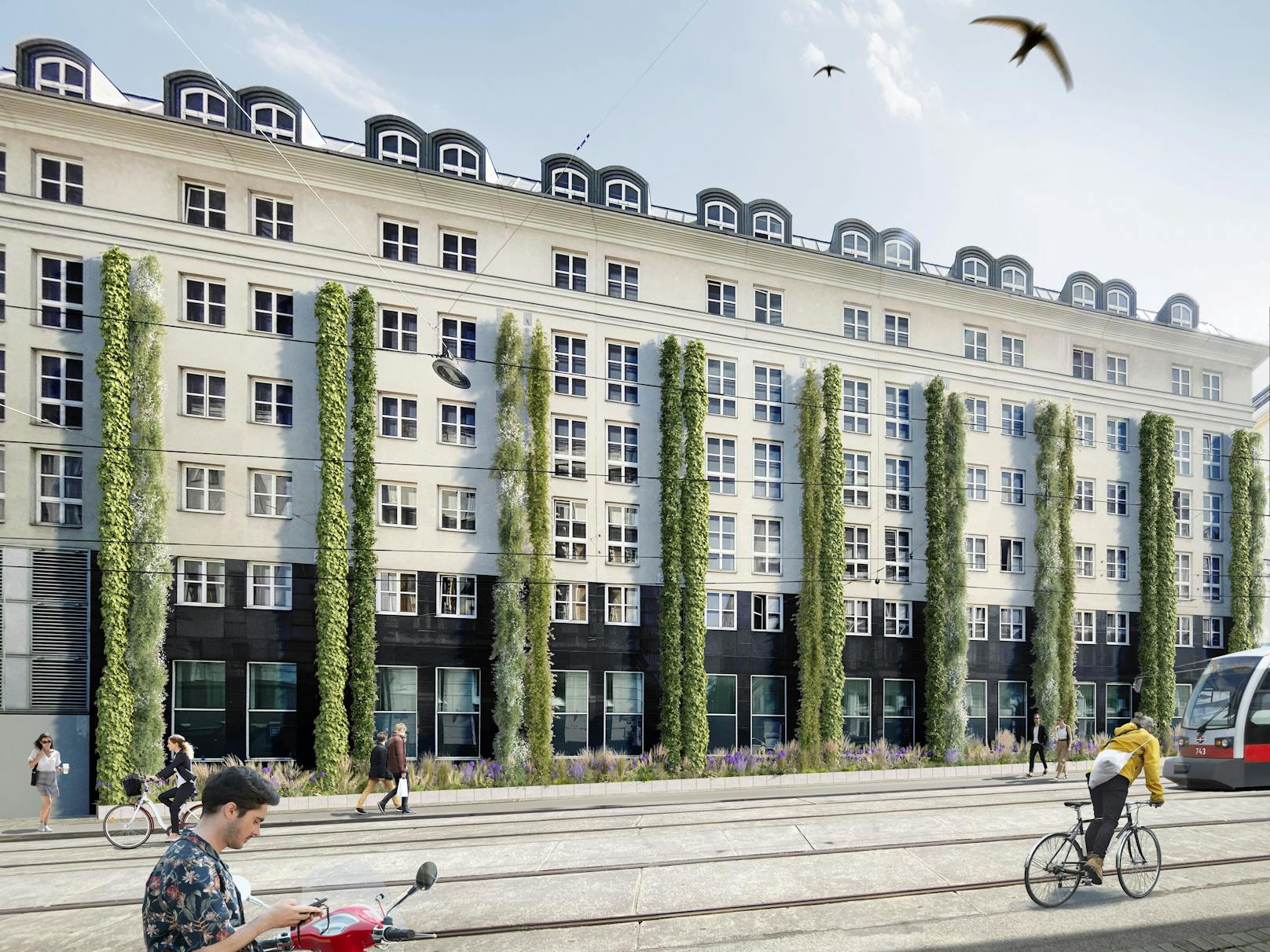 "Kühle Zone": Die Stiftskaserne in Wien-Neubau bekommt eine grüne Fassade.