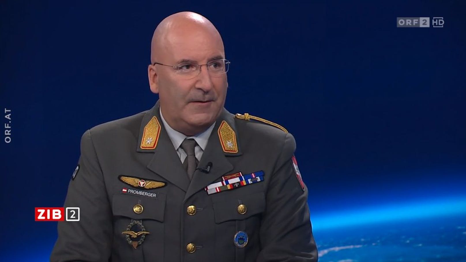 Gerfried Promberger, der Kommandant der Luftstreitkräfte Österreichs, bei Armin Wolf in der ZIB2 am 3. Juli 2023.