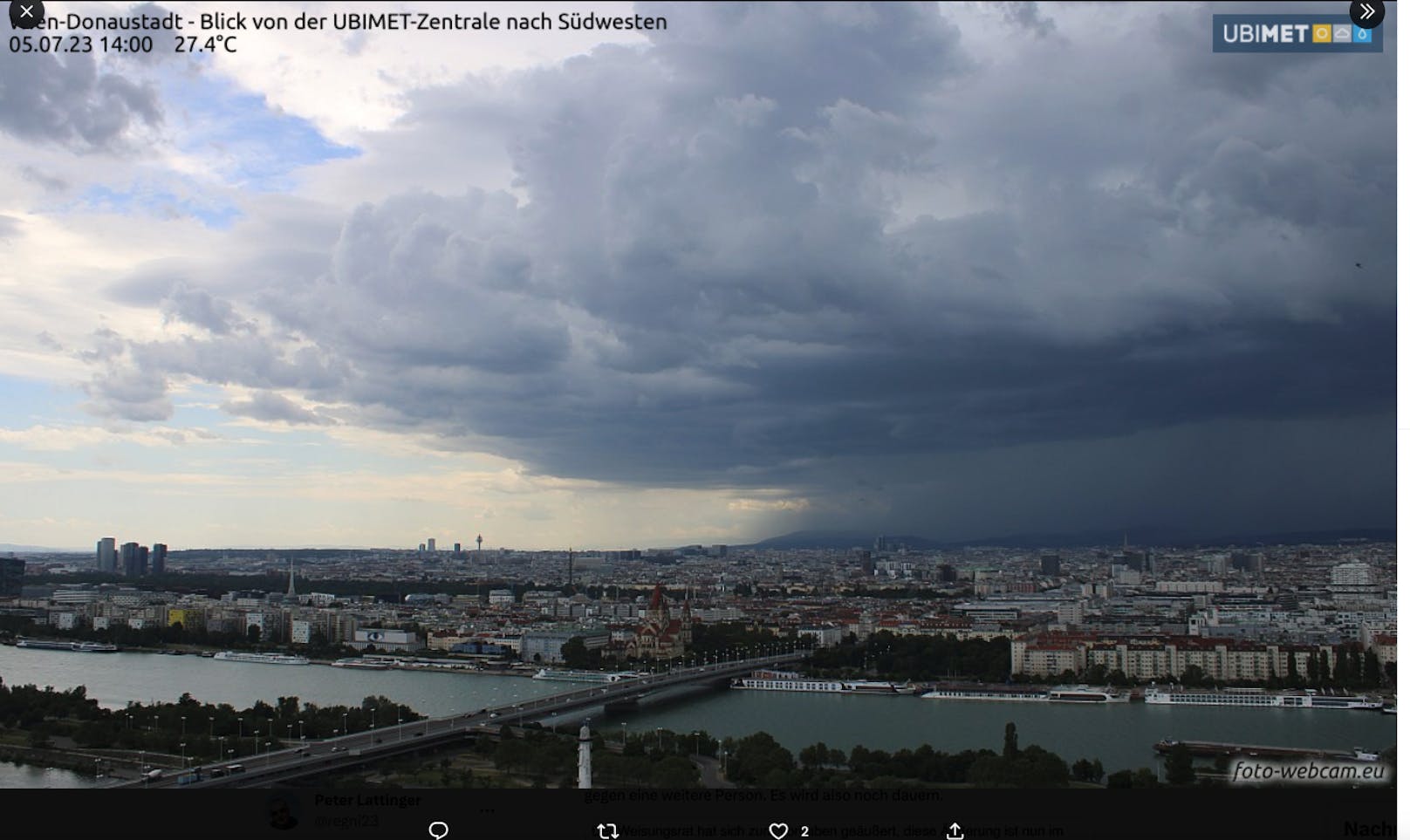 Auch ein Blick von der UBIMET-Zentrale in der Wiener Donaustadt verheißt nichts Gutes. 