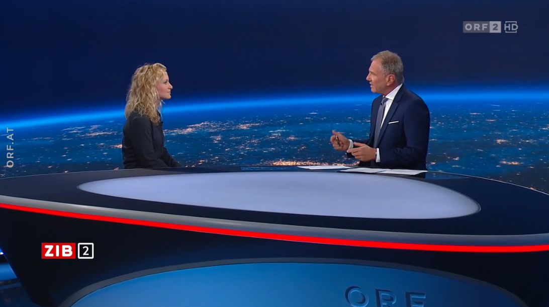 Die neue Klubobmann-Stellvertreterin der SPÖ, Eva-Maria Holzleitner, zu Gast bei Armin Wolf in der ZIB2 am 5. Juli 2023.