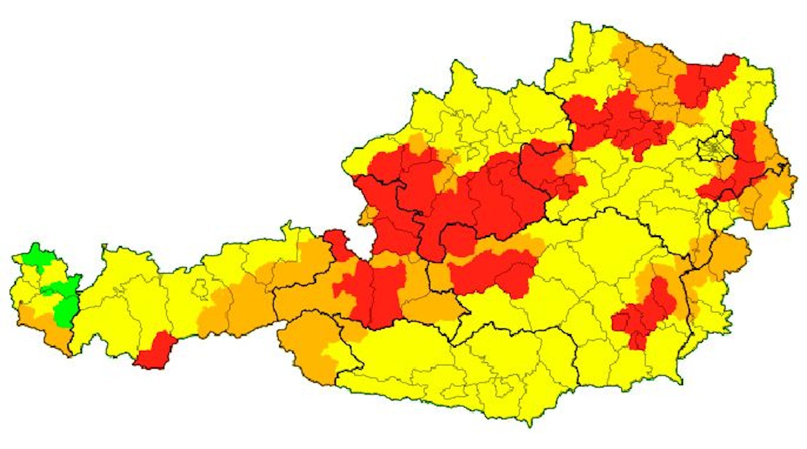 Die aktuellen Unwetterwarnungen in Österreich.