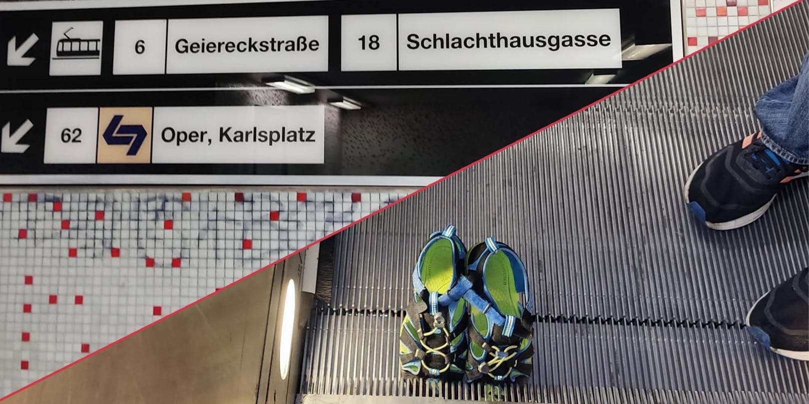 Rolltreppe in Meidling frisst Schuhe von Wiener Bub