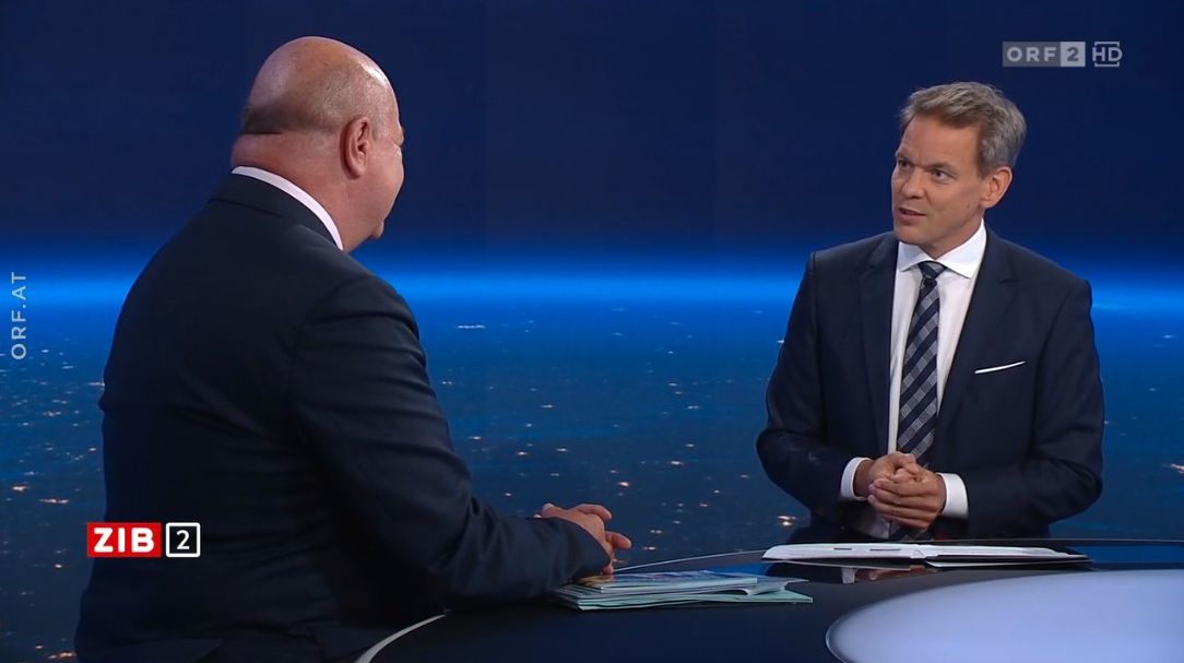 ÖVP-Generalsekretär Christian Stocker in der ZIB2 mit Martin Thür am 6. Juli 2023.