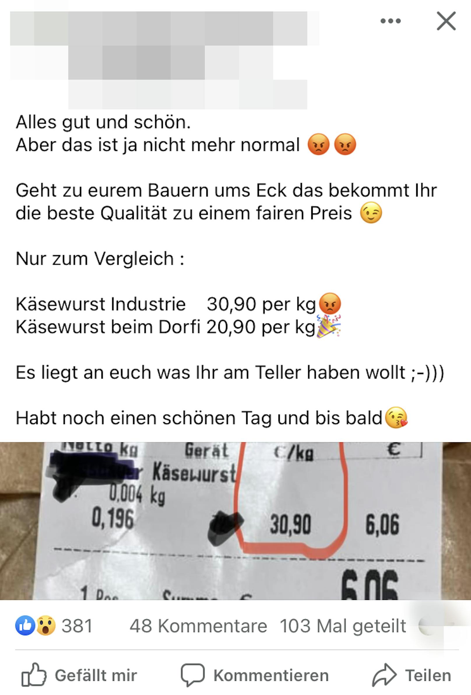 Das Facebook-Posting wurde über 100 Mal geteilt.