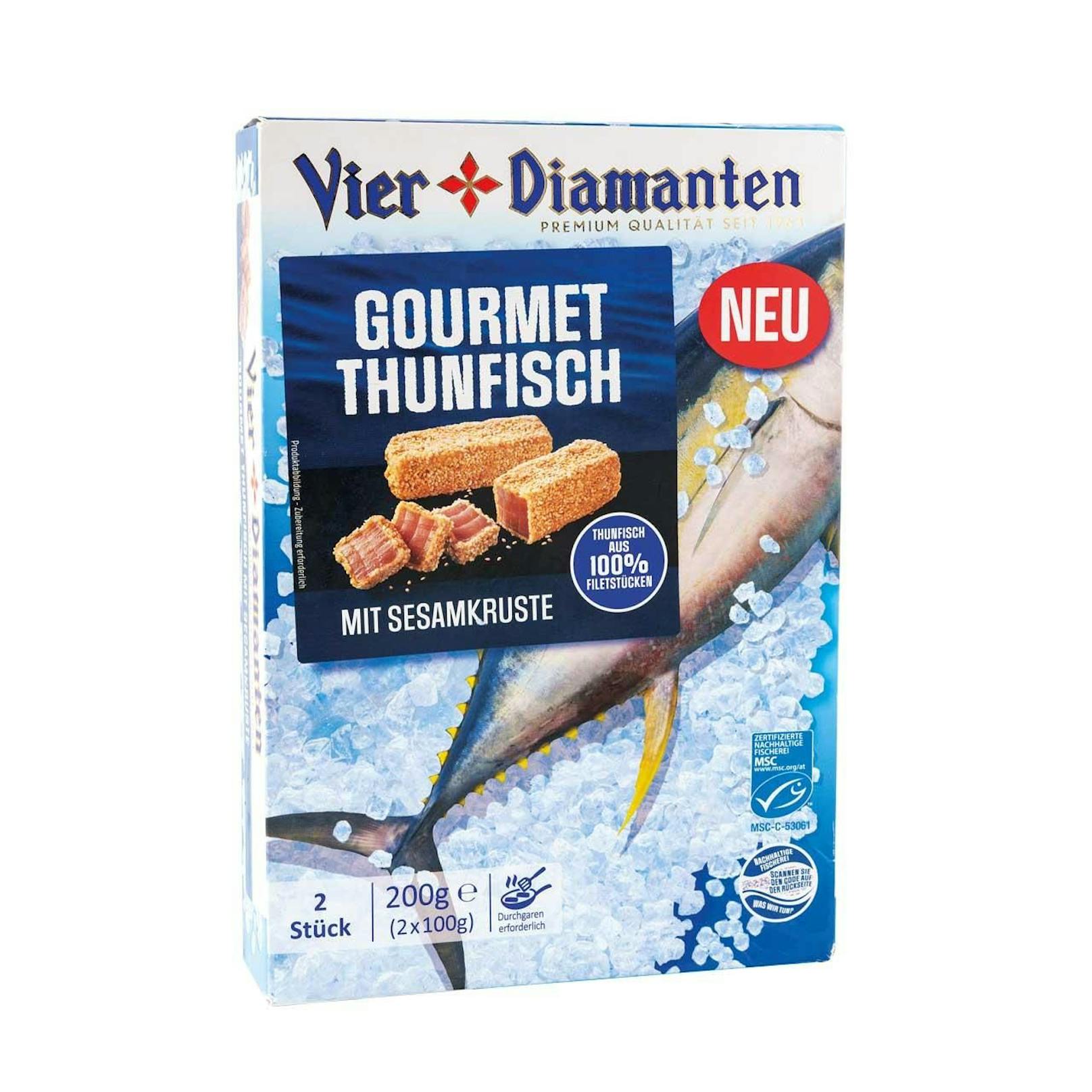 In dieser Schachtel "Gourmet Thunfisch Vier Diamanten" finden sich ...