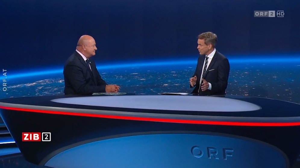 ÖVP-Generalsekretär Christian Stocker in der ZIB2 mit Martin Thür am 6. Juli 2023.