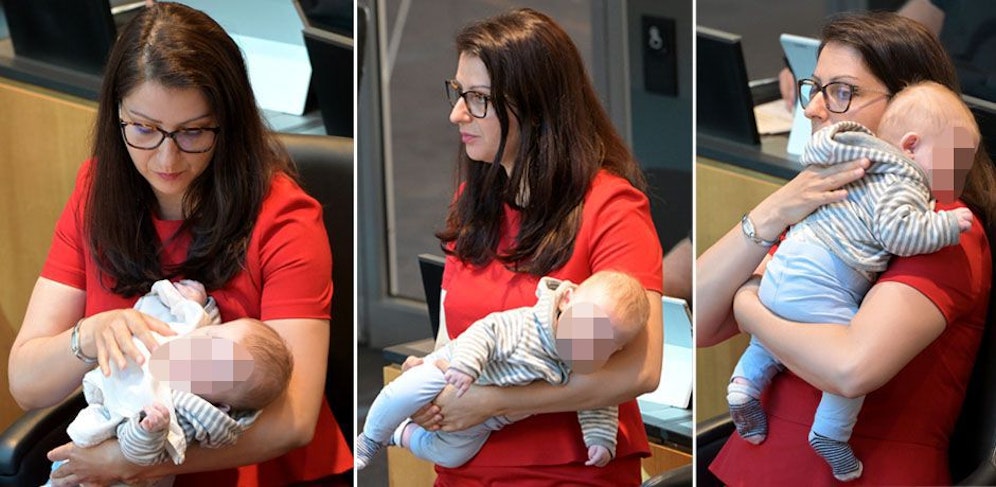 Die frühere Staatssekretärin Muna Duzdar kam mit Baby ins Parlament.