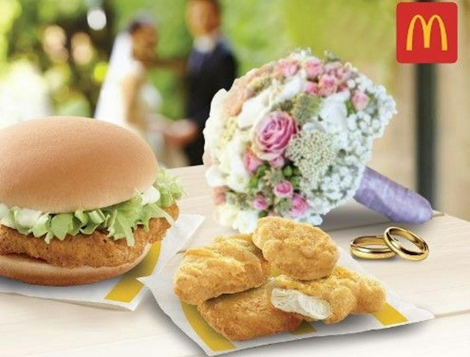 Das Hochzeitspaket ist nicht für das Abhalten einer Hochzeit in einem Mc Donald's-Restaurant gedacht, sondern als Catering.
